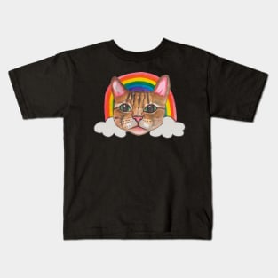 Cat Kitty face with rainbow Kids T-Shirt